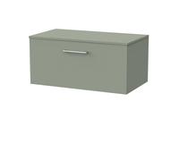 Balterley Pershall Contemporary Wall Hung 1 Drawer Vanity Unit With Laminate Worktop, 800mm, Reed Green