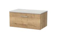 Balterley Pershall Contemporary Wall Hung 1 Drawer Vanity Unit With White Sparkle Laminate Worktop, 800mm, Autumn Oak