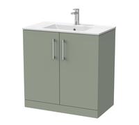 Balterley Pershall Contemporary Floor Standing 2 Door Vanity Unit With Minimalist Ceramic Basin, 800mm, Reed Green
