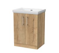 Balterley Pershall Contemporary Floor Standing 2 Door Vanity Unit With Traditional 0 Tap Hole Fireclay Basin, 600mm, Autumn Oak