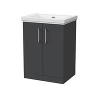 Balterley Pershall Contemporary Floor Standing 2 Door Vanity Unit With Traditional 0 Tap Hole Fireclay Basin, 600mm, Dark Grey