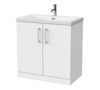 Balterley Pershall Contemporary Floor Standing 2 Door Vanity Unit With 1 Tap Hole Fireclay Basin, 800mm, Matt White
