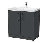 Balterley Pershall Contemporary Floor Standing 2 Door Vanity Unit With 1 Tap Hole Fireclay Basin, 800mm, Dark Grey