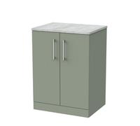 Balterley Pershall Contemporary Floor Standing 2 Door Vanity Unit With Bellato Grey Laminate Worktop, 600mm, Reed Green