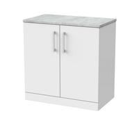 Balterley Pershall Contemporary Floor Standing 2 Door Vanity Unit With Bellato Grey Laminate Worktop, 800mm, Matt White