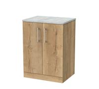 Balterley Pershall Contemporary Floor Standing 2 Door Vanity Unit With Bellato Grey Laminate Worktop, 600mm, Autumn Oak