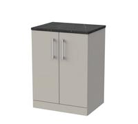 Balterley Pershall Contemporary Floor Standing 2 Door Vanity Unit With Black Pietra Marble Laminate Worktop, 600mm, Pebble Grey