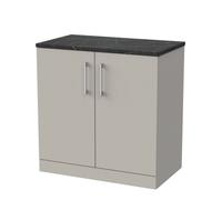 Balterley Pershall Contemporary Floor Standing 2 Door Vanity Unit With Black Pietra Marble Laminate Worktop, 800mm, Pebble Grey