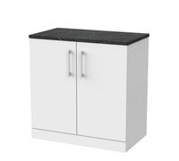 Balterley Pershall Contemporary Floor Standing 2 Door Vanity Unit With Black Pietra Marble Laminate Worktop, 800mm, Matt White