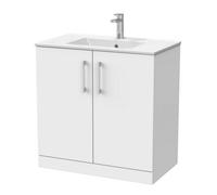 Balterley Pershall Contemporary Floor Standing 2 Door Vanity Unit With Minimalist Ceramic Basin, 800mm, Matt White