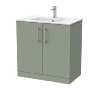 Balterley Pershall Contemporary Floor Standing 2 Door Vanity Unit With Minimalist Ceramic Basin, 800mm, Reed Green