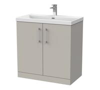 Balterley Pershall Contemporary Floor Standing 2 Door Vanity Unit With Thin-Edge Ceramic Basin, 800mm, Pebble Grey