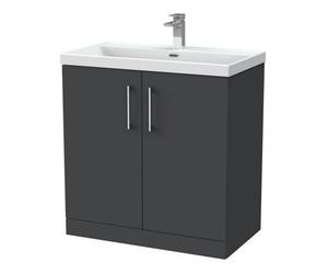 Balterley Pershall Contemporary Floor Standing 2 Door Vanity Unit With Thin-Edge Ceramic Basin, 800mm, Dark Grey