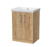 Balterley Pershall Contemporary Floor Standing 2 Door Vanity Unit With Traditional 0 Tap Hole Fireclay Basin, 600mm, Autumn Oak