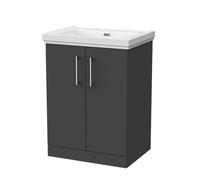 Balterley Pershall Contemporary Floor Standing 2 Door Vanity Unit With Traditional 0 Tap Hole Fireclay Basin, 600mm, Dark Grey