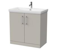 Balterley Pershall Contemporary Floor Standing 2 Door Vanity Unit With Traditional 1 Tap Hole Fireclay Basin, 800mm, Pebble Grey