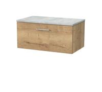 Balterley Pershall Contemporary Wall Hung 1 Drawer Vanity Unit With Bellato Grey Laminate Worktop, 800mm, Autumn Oak