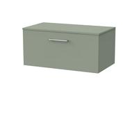 Balterley Pershall Contemporary Wall Hung 1 Drawer Vanity Unit With Laminate Worktop, 800mm, Reed Green
