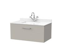 Balterley Pershall Contemporary Wall Hung 1 Drawer Vanity Unit With Marble Top With Basin, 800mm, Pebble Grey