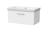 Balterley Pershall Contemporary Wall Hung 1 Drawer Vanity Unit With Traditional 0 Tap Hole Fireclay Basin, 800mm, Matt White