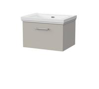 Balterley Pershall Contemporary Wall Hung 1 Drawer Vanity Unit With Traditional 0 Tap Hole Fireclay Basin, 600mm, Pebble Grey