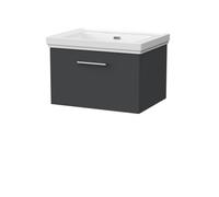 Balterley Pershall Contemporary Wall Hung 1 Drawer Vanity Unit With Traditional 0 Tap Hole Fireclay Basin, 600mm, Dark Grey