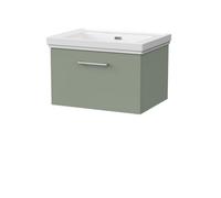 Balterley Pershall Contemporary Wall Hung 1 Drawer Vanity Unit With Traditional 0 Tap Hole Fireclay Basin, 600mm, Reed Green