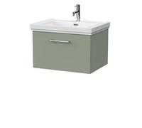 Balterley Pershall Contemporary Wall Hung 1 Drawer Vanity Unit With Traditional 1 Tap Hole Fireclay Basin, 600mm, Reed Green