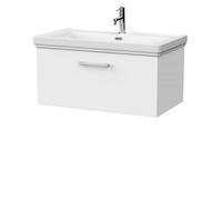 Balterley Pershall Contemporary Wall Hung 1 Drawer Vanity Unit With Traditional 1 Tap Hole Fireclay Basin, 800mm, Matt White