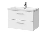 Balterley Pershall Contemporary Wall Hung 2 Drawer Vanity Unit With 1 Tap Hole Fireclay Basin, 800mm, Matt White