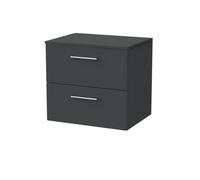 Balterley Pershall Contemporary Wall Hung 2 Drawer Vanity Unit With Laminate Worktop, 600mm, Dark Grey