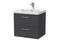 Balterley Pershall Contemporary Wall Hung 2 Drawer Vanity Unit With Thin-Edge Ceramic Basin, 600mm, Dark Grey
