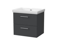 Balterley Pershall Contemporary Wall Hung 2 Drawer Vanity Unit With Traditional 0 Tap Hole Fireclay Basin, 600mm, Dark Grey