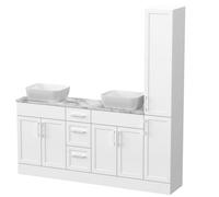 Balterley Pirehill Floor Standing 4 Door 3 Drawer Vanity Combination Unit With Tall Unit, Worktop And Countertop Vessel, 1800mm, Matt White
