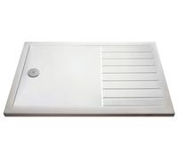 Balterley 1400 x 800 Rectangular Shower Tray with Raised Anti-Slip Lines, Slimline Shower Trays, Durable Stone Resin Base Trays for Bathroom Enclosure, Lightweight Tray for Wetroom Showers (White)