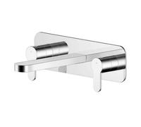 Balterley Wall Mount Basin Mixer Tap & Back Plate, 3 Tap Hole Basin Taps, Round Bathroom Taps, Flat Rounded Spout, Flat Dual Lever Handles & Rectangular Backplate - 92 x 193 x 280mm (Chrome)