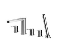 Balterley Bath Mixer Tap with Shower Kit, 3 Lever Round Bath Filler Tap, 5 Tap Holes, Round Head Showers for Bathrooms, Bathroom Taps with Shower Head and Hose Set - 535 x 225 x 230mm (Chrome)