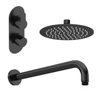 Balterley Pride Modern Round 1 Outlet Shower Valve, Head and Wall Arm Bundle - Black