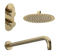 Balterley Pride Modern Round 1 Outlet Shower Valve, Head and Wall Arm Bundle - Brushed Brass