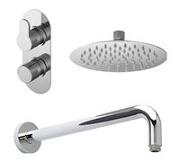 Balterley Pride Modern Round 1 Outlet Shower Valve, Head and Wall Arm Bundle - Chrome