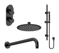Balterley Pride Modern Round 2 Outlet Shower Valve, Head, Wall Arm and Slide Rail Handset Bundle - Black