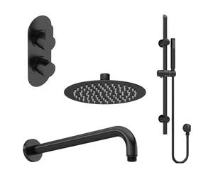 Balterley Pride Modern Round 2 Outlet Shower Valve, Head, Wall Arm and Slide Rail Handset Bundle - Black