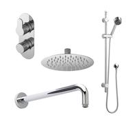 Balterley Pride Modern Round 2 Outlet Shower Valve, Head, Wall Arm and Slide Rail Handset Bundle - Chrome