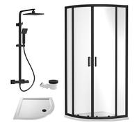 Balterley Quadrant Shower Enclosure with Quadrant Tray, Waste & Thermostatic Shower Kit, 6mm Toughened Safety Glass Door, Bar Handle Sliding Glass Door, Square Showerhead & Handset (Black)