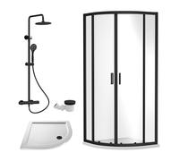 Balterley Quadrant Shower Enclosure with Quadrant Tray, Waste & Thermostatic Shower Kit, 6mm Toughened Safety Glass Door, Bar Handle Sliding Glass Door, Round Showerhead & Handset (Black)