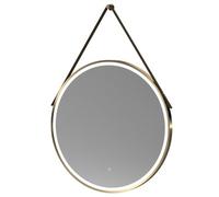 Balterley Quixhill Round Framed Led Touch Sensor Mirror With Demister & Strap, 800mm - Brushed Brass/brown