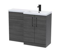 Balterley Woodgrain Anthracite Bathroom Vanity Unit with Basin & WC, Black Handles, Right Hand, 1100mm x 390mm