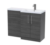 Balterley Woodgrain Anthracite Bathroom Vanity Unit with Basin & WC, Brushed Pewter Handles, Right Hand, 1100mm x 390mm