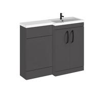 Balterley Right-Hand Bathroom Vanity And Wc Unit Combination With Basin - 1100mm - Gloss Grey With Black Handles