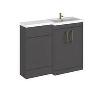 Balterley Right-Hand Bathroom Vanity And Wc Unit Combination With Basin - 1100mm - Gloss Grey With Brushed Brass Handles